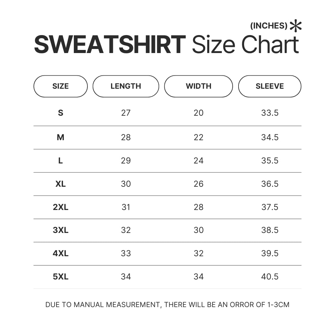 Sweatshirt Size Chart - Honkai Impact 3rd Store