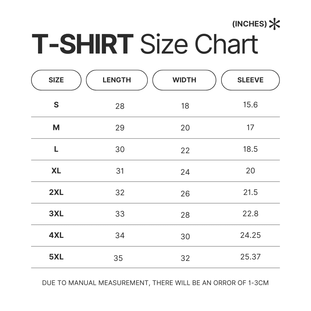 T shirt Size Chart - Honkai Impact 3rd Store