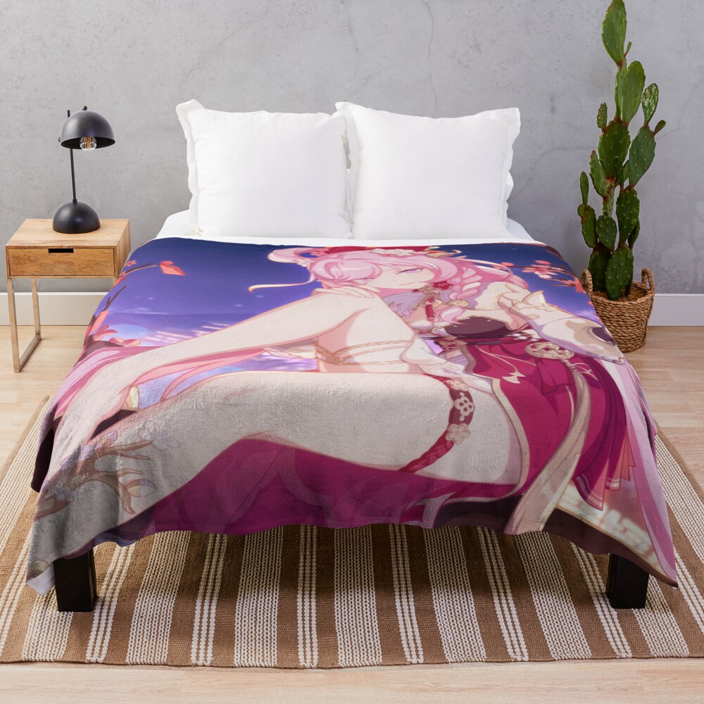 Elysia Bustling Holiday Symphony Honkai Impact 3rd Throw Blanket